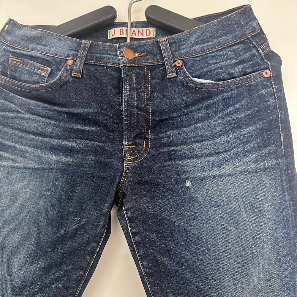 J Brand Blue Jeans with Faded Wash — Murphy style, ankle length - flare.
